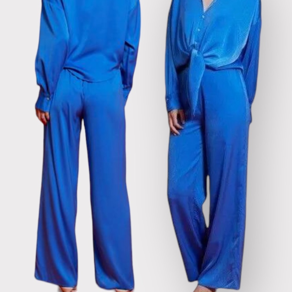 LUCY PARIS Blue “Rue” Satin Pants (Sz S)